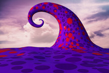 Large Purple Spiral Hill With Red Spots, Fantasy Background, 3d Render.