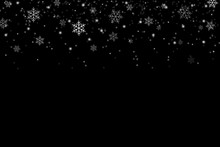 Snowflakes Falling For Christmas Decoration Abstract Black Background.