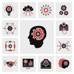 Aufkleber - machine learning icons, such as artificial intelligence, algorithm, automated system, robot