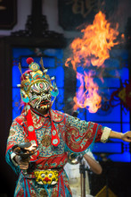 Chinese Opera Performer Breathing Fire, Shu Feng Ya Yun Teahouse, Sichuan Province, China