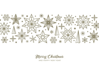 Christmas greeting card/ poster with golden stars and snowflakes