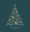 © littleWhale - Christmas greeting card/ poster/ cover with stars, snowflakes, Christmas tree and reindeer