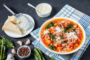 Wall Mural - close-up of italian borlotti soup in a bowl