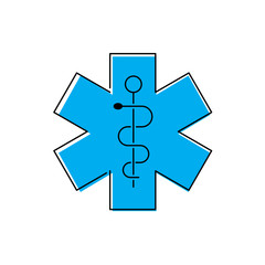 Sticker - Logotipo lineal símbolo medicina con caduceo en color azul