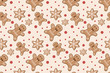 Christmas pattern with gingerbread cookies, gingerbread men. Vector ornament. Holiday design.