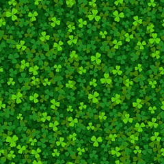 Poster - Green clover shamrock seamless pattern. St. Patrick's day background