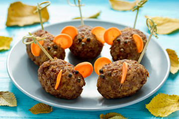 Wall Mural - Halloween meatball mice , creative and fun food for kids