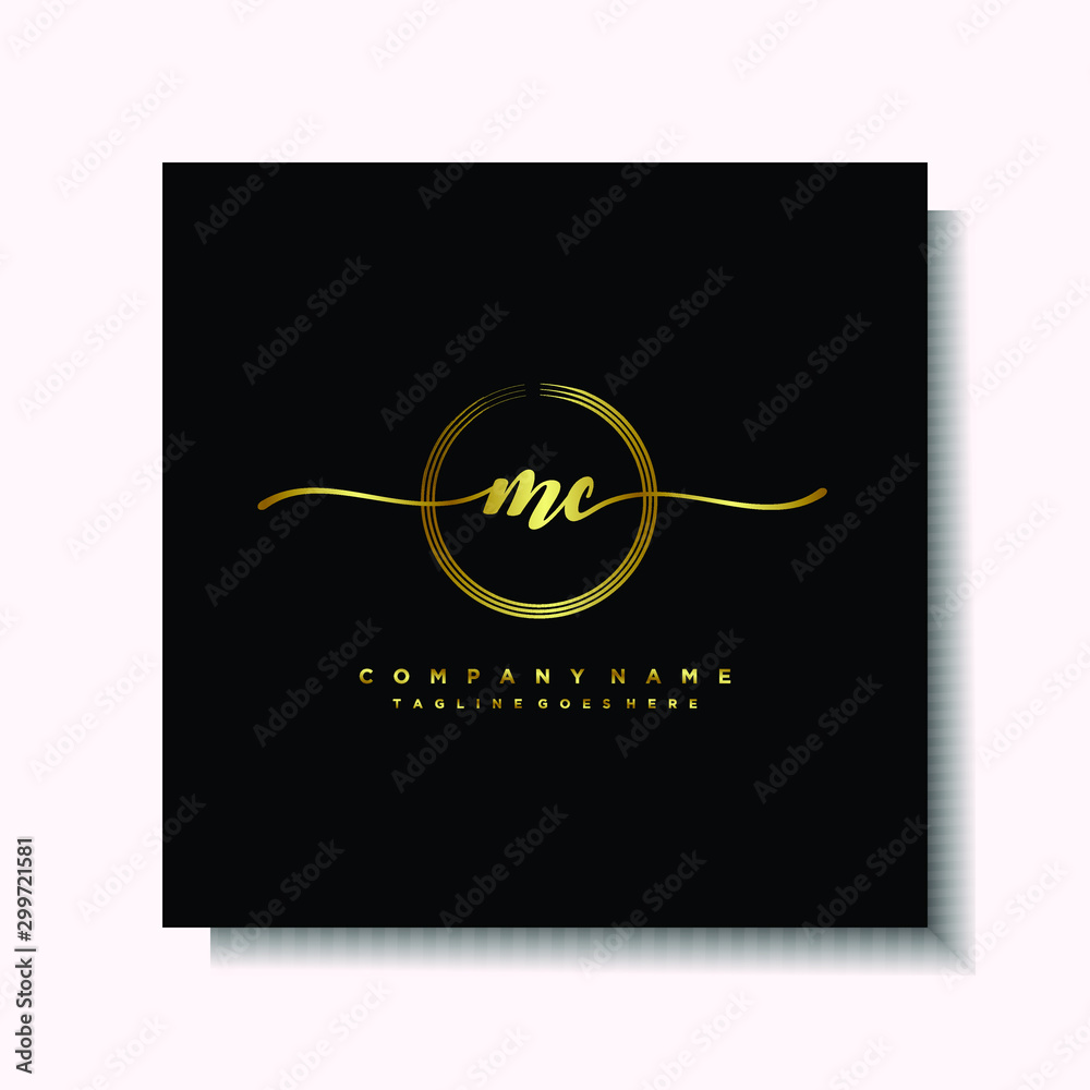 Initial MC Handwriting logo brush circle template is gold color ...