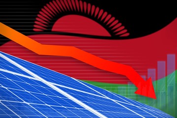 Malawi solar energy power lowering chart, arrow down - green natural energy industrial illustration. 3D Illustration