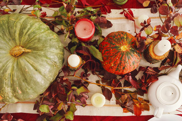 Sticker - Beautiful autumn table decor with green pumpkin