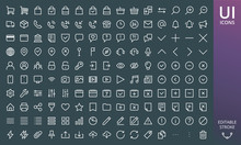 Rectangular Style Website Icons Ui Material Design Set. Set Of Ecommerce And Online Shopping Icons - Cart, Bag, Delivery Truck, Payments, Arrows, Assistant, Chat, Filter, Documents On Dark Background.