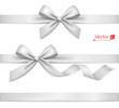 Holiday white or silver bow with ribbon. Vector present.