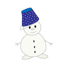 Cute Snowman With A Bucket On His Head.
