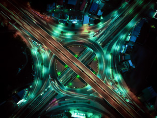 Modern transportation with Expressway, Road and Roundabout, multilevel junction highway-Top view. Important infrastructure.