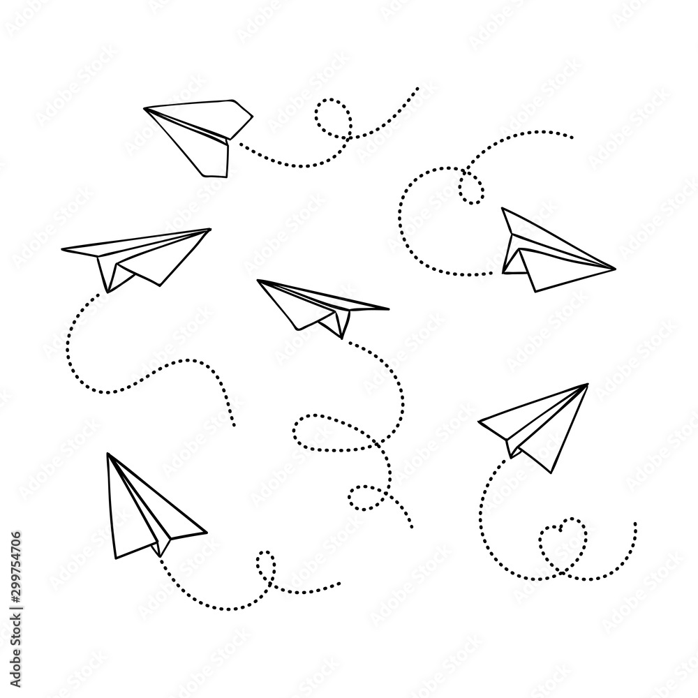 Vector set of hand drawn doodle paper airplane isolated on white ...