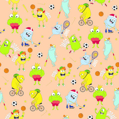 Sticker - Cute kids monster pattern for girls and boys. Colorful sport monster on the abstract bright background. The monster pattern is made in bright colors. Grunge sport kids pattern for textile and fabric