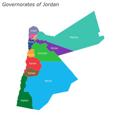 Wall Mural - Jordan map with governorates. Political map. Vector illustration