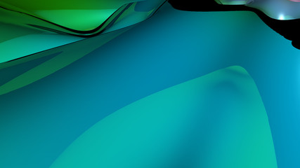Poster - smooth flowing forms of bright colors abstract composition, green-blue, 3D graphics