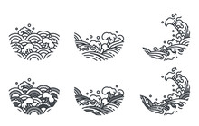 Oriental Ocean Wave Line Art Vector Illustration Traditional Style.