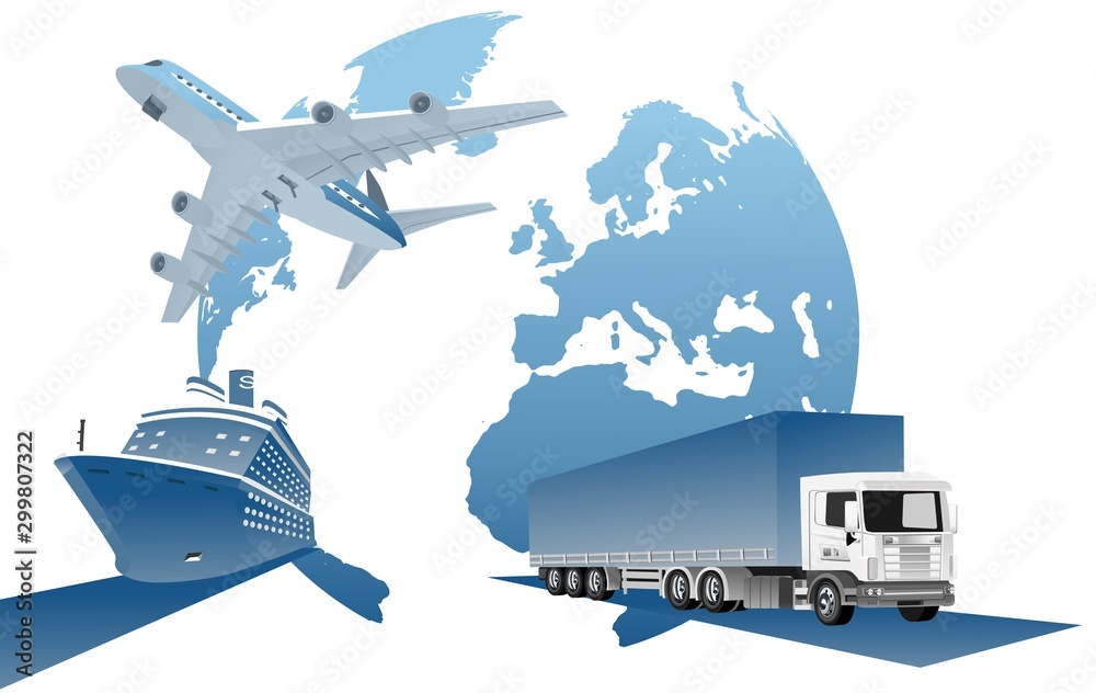Global logistics network 3d vector illustration Set of air cargo ...