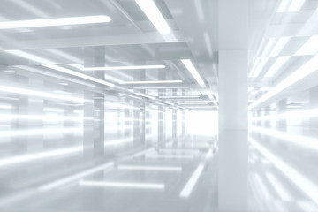 Poster - empty bright room with glowing lines, 3d rendering.