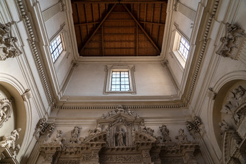 LECCE, Puglia ,Italy - May 2, 2019: Ancient Baroque church, sant Irene facade, Lecce , Italy