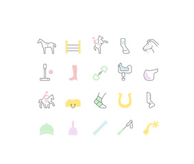 Sticker - Set Vector Line Icons of Equestrian Sport.