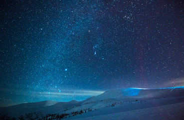 stunning starry sky in a blue haze