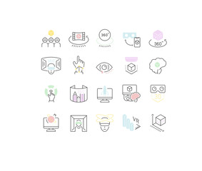 Sticker - Set Vector Line Icons of VR and AR