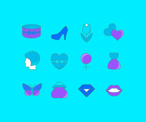 Poster - Set of Simple line Icons of Women's Day