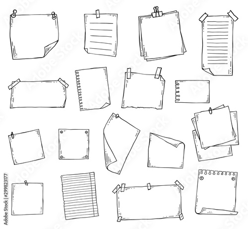 Cuadros en Lienzo Paper page doodle set in hand drawn line art sketch style
