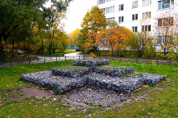 landscape design. stones in the grid. gabions. city landscape