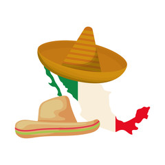 Poster - hat with mexico map and hat traditional