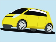 Small Car Yelow Realistic Vector Illustration Isolated