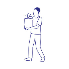 Sticker - avatar man holding a supermarket bag icon, flat design