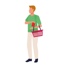 Sticker - avatar woman with supermarket basket icon