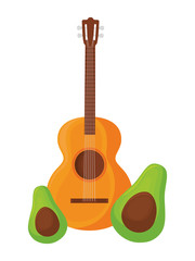 Canvas Print - guitar mexican with avocados isolated icon