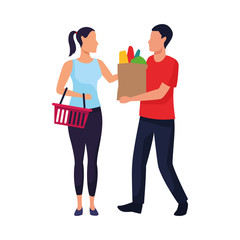 Canvas Print - supermarket customers icon, flat colorful design