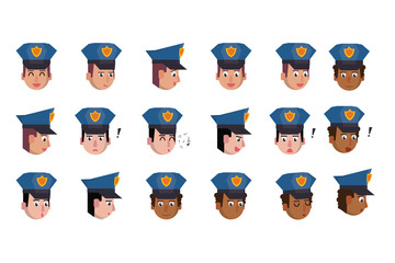 Sticker - bundle of heads police officers characters