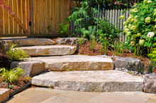 Huge Natural Stone Slab Steps Create A Beautiful Urban Front Garden, And A Safe Transition To A Hidden Upper Garden.