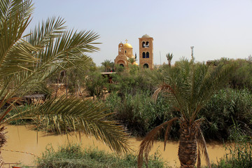 The Jordan River, Israel, March 20, 2018. The place of the baptism of Kashr el-Yahud on the Jordan River, near Ericho By the Bible in this place, John the Baptist baptized Jesus Christ.