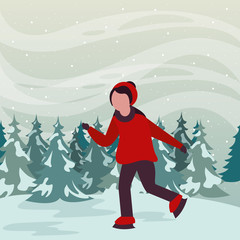 Sticker - christmas snowscape scene with young boy skating