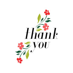 thank you with flowers card lettering. Beautiful greeting scratched calligraphy