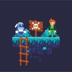 Canvas Print - video game warriors in pixelated scene