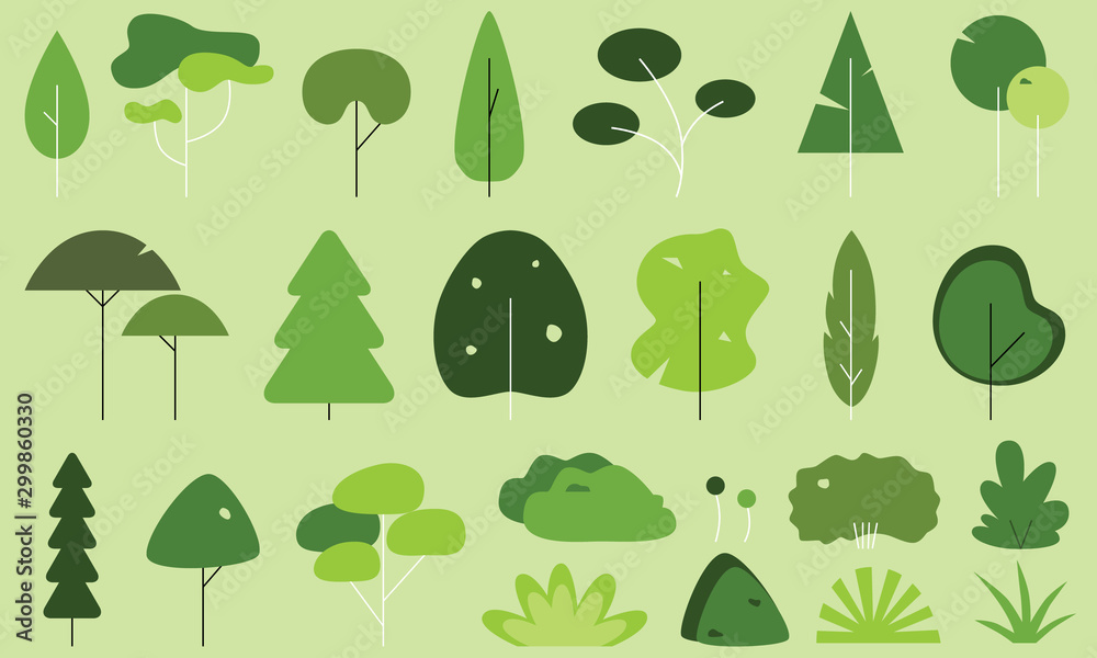 Icon set made up off different trees, shrubs and bushes. The vectors ...