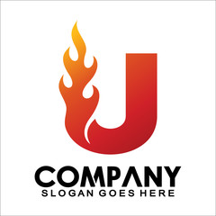 Letter U logo with fire flame shape, emblem, design concept, creative symbol, icon business or corporate