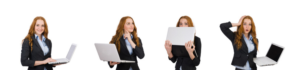 Wall Mural - Businesswoman with laptop isolated on white