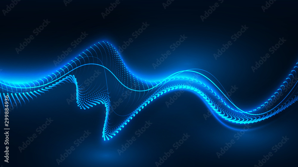 Blue light wave of energy shine with dots and sparks - obrazy, fototapety, plakaty 