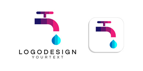 Poster - water faucet logo design. icon app smartphone color full
