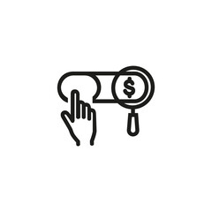 Sticker - Search cost line icon. Switch, hand, magnifying glass. Paid search concept. Vector illustration can be used for topics like finance, marketing, analytics